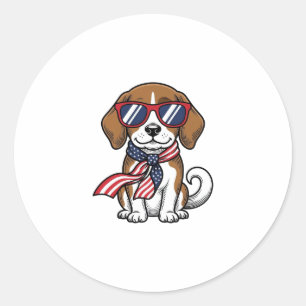Sticker Rond Chemise lunettes de soleil chien Beagle patriotiqu