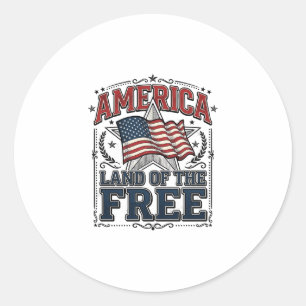 Sticker Rond Chemise Patriotique Vintage America Terre De La Li