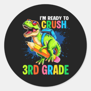 Sticker Rond Chemise Premier Jour De 3e Garçons Dinosaure Rentr