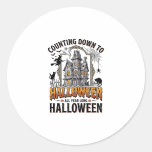Sticker Rond Chemise prête pour Halloween Maison hantée vintage