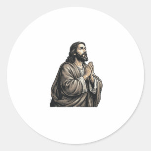 Sticker Rond Chemise religieuse de l'homme priant de gravure de