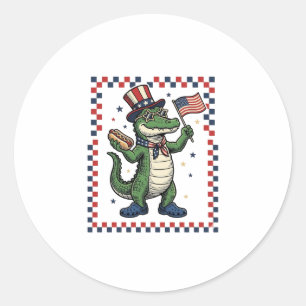 Sticker Rond Chemise vintage avec drapeau de hot dog d'alligato