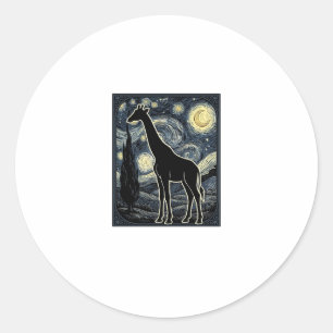 Sticker Rond Chemise vintage gravure girafe nuit étoilée_1