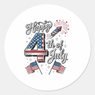 Sticker Rond Chemise Vintage Happy 4 juillet Fête Patriotique F