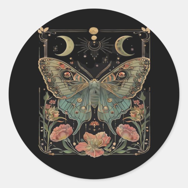Sticker Rond Chemise Whimsigoth Moth, T-shirt papillon botaniqu (Devant)