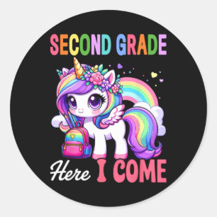 Sticker Rond Chemises de 2e année pour filles Unicorn Deuxième 