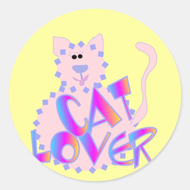 Sticker Rond Chemises et cadeaux Amoureux de les chats roses (Devant)