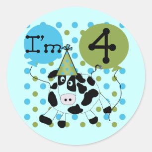 Sticker Rond Chemises et cadeaux Blue Cow 4th Birthday