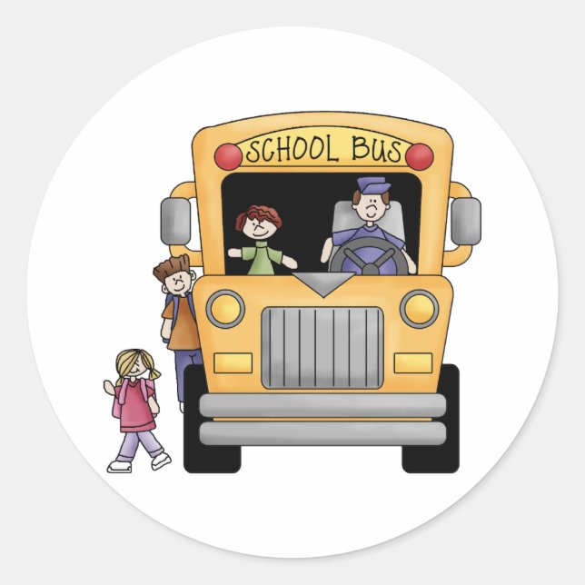Sticker Rond Chemises et cadeaux de bus de l'école jaune (Devant)