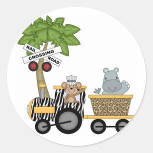 Sticker Rond Chemises et cadeaux de train singe et hippo