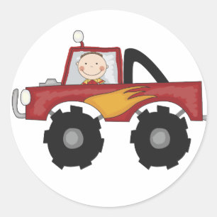 Sticker Rond Chemises et cadeaux Red Monster Truck