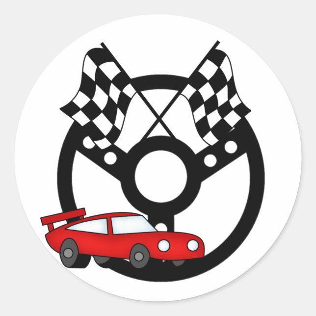 Sticker Rond Chemises et cadeaux Red Race Car (Devant)