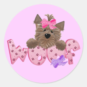 Sticker Rond Chemises et cadeaux Woof Dog Pink