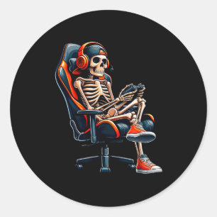 Sticker Rond Chemises Halloween Squelette Joueur Vidéo Jeux Gar