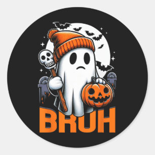 Sticker Rond Chemises Rétro Halloween Hommes Femmes Bruh Ghost 