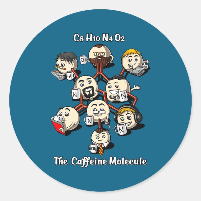 Sticker Rond Chemistry Caffeine Molecule Funny Science Geek Cof (Devant)