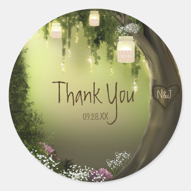 Sticker Rond Chêne Arbre Forêt Enchantée Jardin Favoriser Stick (Devant)