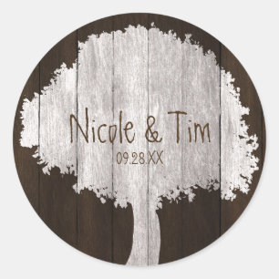 Sticker Rond Chêne blanc & bois Mariage rustique Favoriser Stic