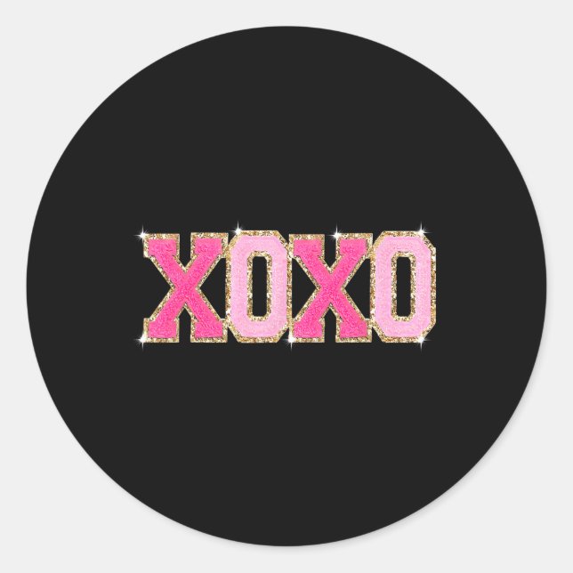Sticker Rond Chenille Patch scintillant Xoxo Saint-Valentin Cœu (Devant)