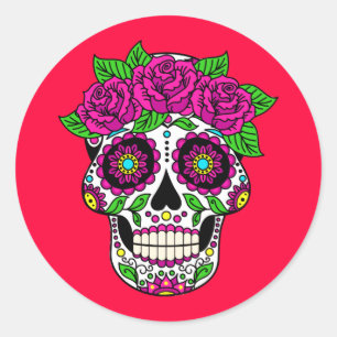 Sticker Rond Chèque rouge crâne de sucre - Jour des morts