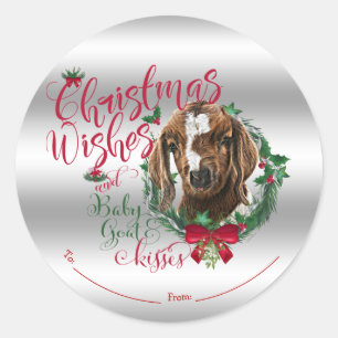 Sticker Rond CHÈQUE   voeux de Noël Bébé Chèvre Baisers Boer