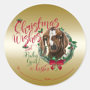 Sticker Rond CHÈQUE   voeux de Noël Bébé Chèvre Baisers Boer
