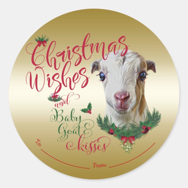 Sticker Rond CHÈQUE | voeux de Noël Bébé Chèvre Baisers LaManch (Devant)