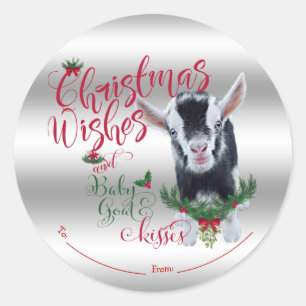 Sticker Rond CHÈQUE   voeux de Noël Bébé Chèvre Baisers Nigéria