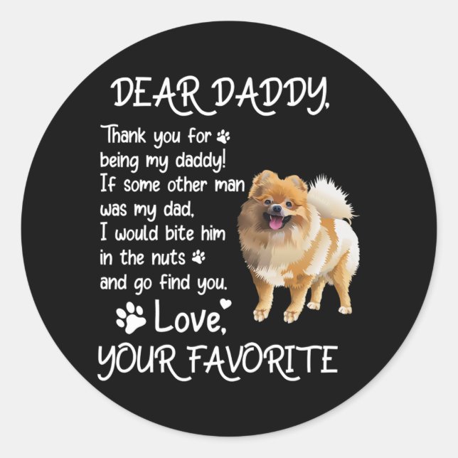 Sticker Rond Cher Papa Pomeranian Chien Fête des pères Papa (Devant)