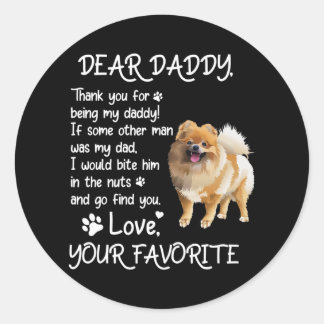 Sticker Rond Cher Papa Pomeranian Chien Fête des pères Papa