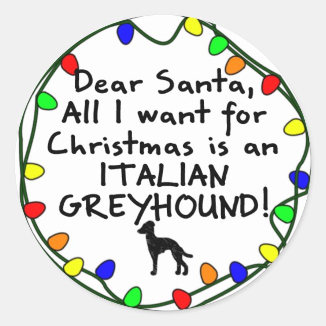 Sticker Rond Cher Père Noël Italien Greyhound (Devant)
