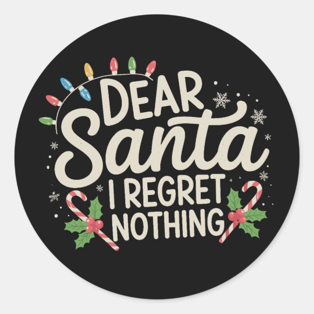 Sticker Rond Cher Père Noël Je Regret Rien De Noël Famille Matc (Devant)