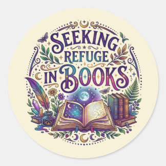 Sticker Rond Cherchant refuge dans les livres Mystique céleste 