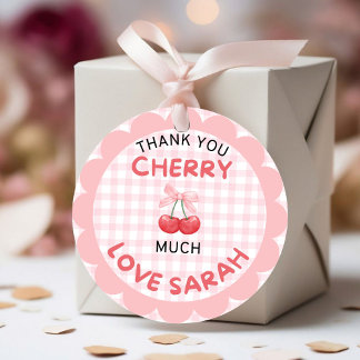 Sticker Rond Chercher premier anniversaire Pink Bow En vichy St
