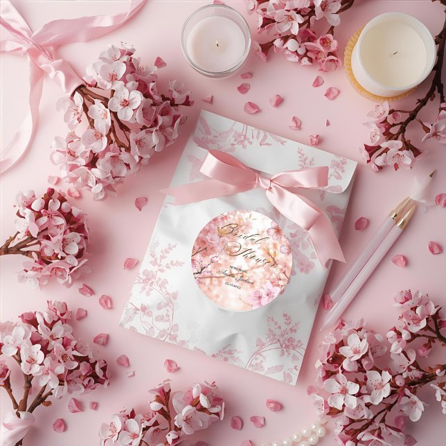 Sticker Rond Cherry Blossom Délice de douche nuptiale Invitatio (Créateur téléchargé)