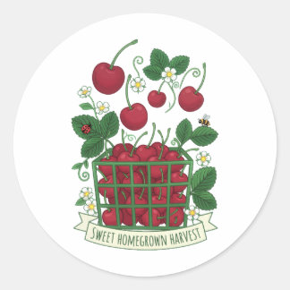 Sticker Rond Cherry Fruit Food Prunus Sweet Basket 