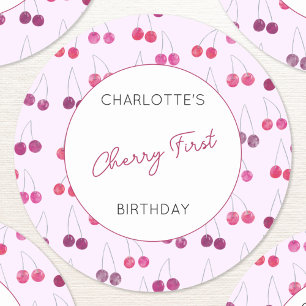 Sticker Rond Cherry Premier anniversaire aquarelle personnalisé
