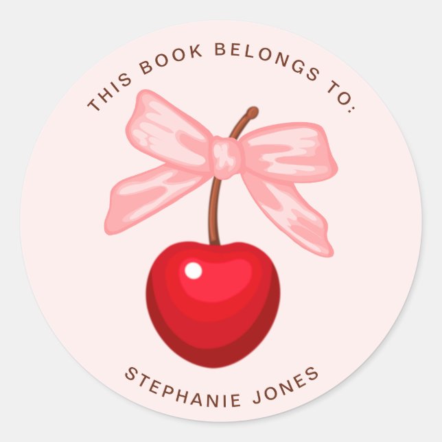 Sticker Rond Cherry Sweet Birthday Ce livre appartient à (Devant)