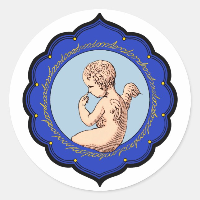 Sticker Rond Cherub dans le cadre persan Contempler la vie CC10 (Devant)