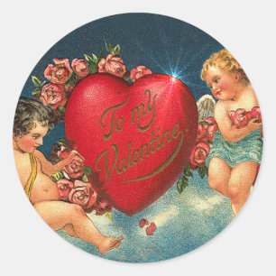 Sticker Rond CHERUBS & HEARTS par SHARON SHARPE