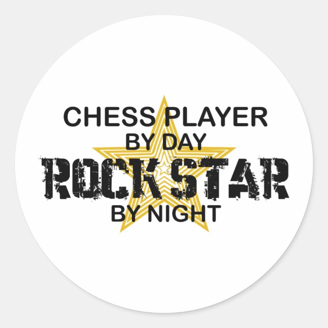 Sticker Rond Chess Player Rock Star par nuit (Devant)