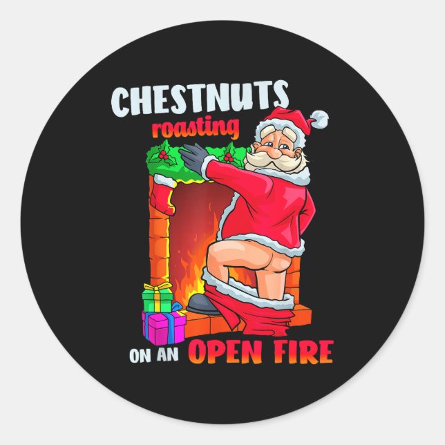 Sticker Rond Chest Nuts Roasting Funny Naughty Santa Dirty Food (Devant)