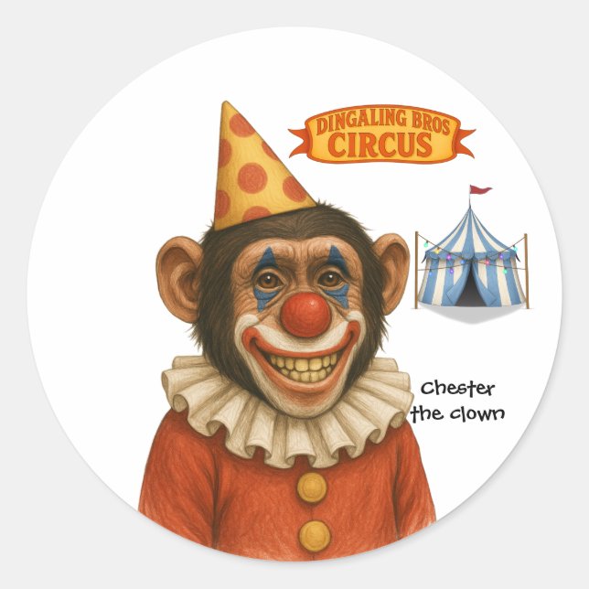 Sticker Rond Chester le clown chimpanzé (Devant)