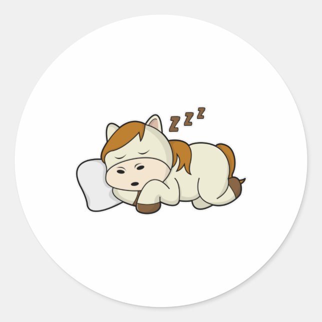 Sticker Rond Cheval à dormir avec Coussin (Devant)