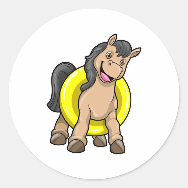 Sticker Rond Cheval à la plage avec anneau de natation (Devant)