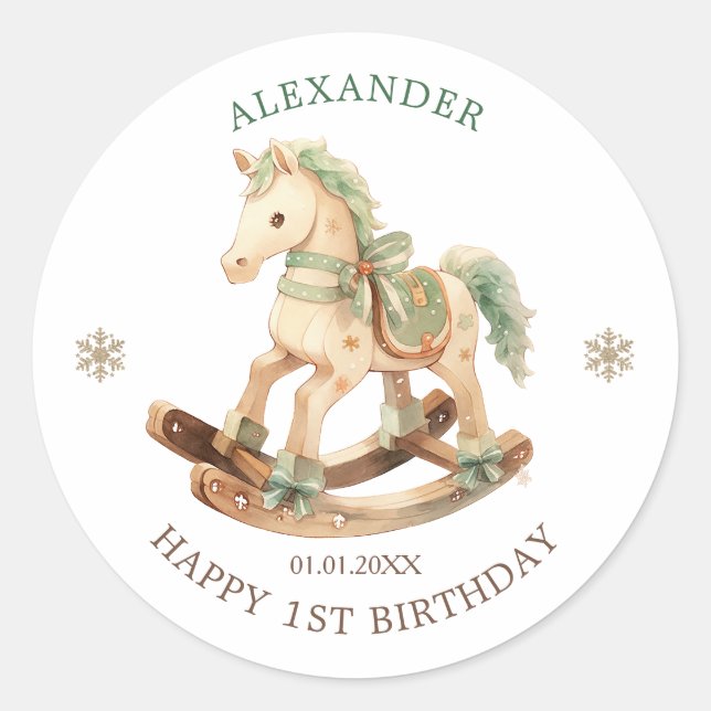 Sticker Rond Cheval à rocher bébé 1er anniversaire (Devant)