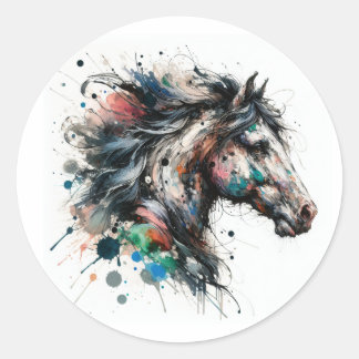 Sticker Rond Cheval aquarelle