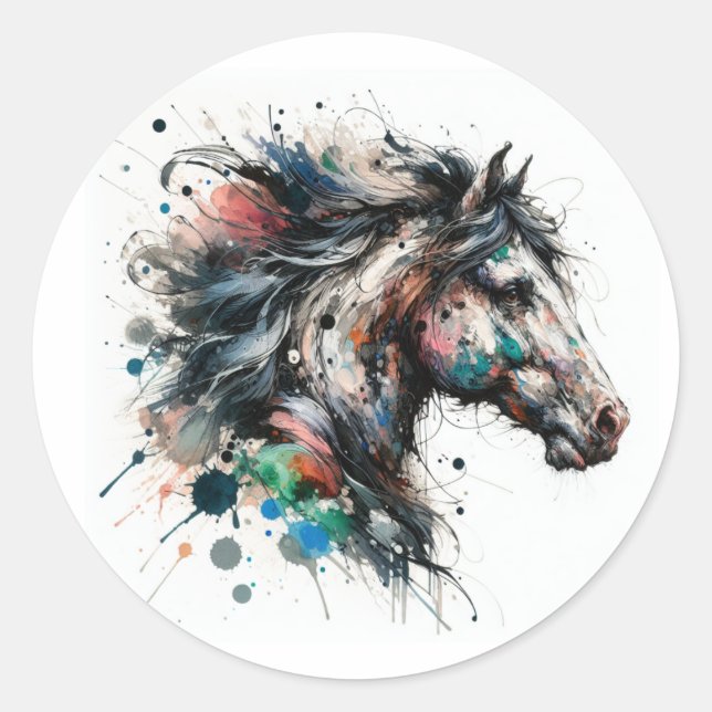 Sticker Rond Cheval aquarelle (Devant)