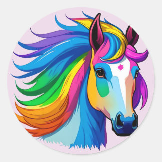 Sticker Rond Cheval arc-en-ciel