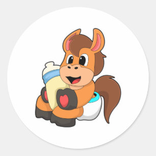 Sticker Rond Cheval avec bouteille Baby
